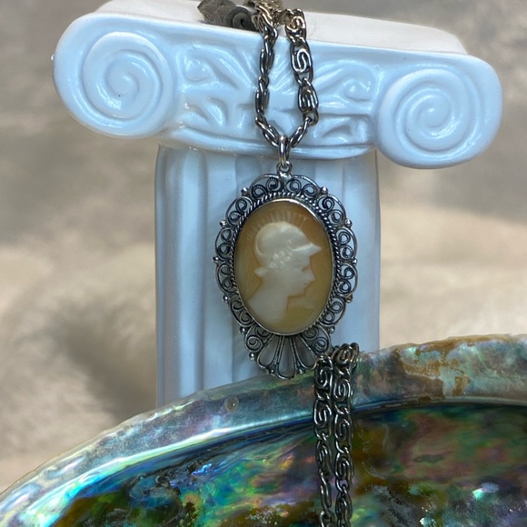 RARE Antique Vintage Shell Carved Cameo Necklace Left Facing Male Image 17” lgth - Picture 10 of 12